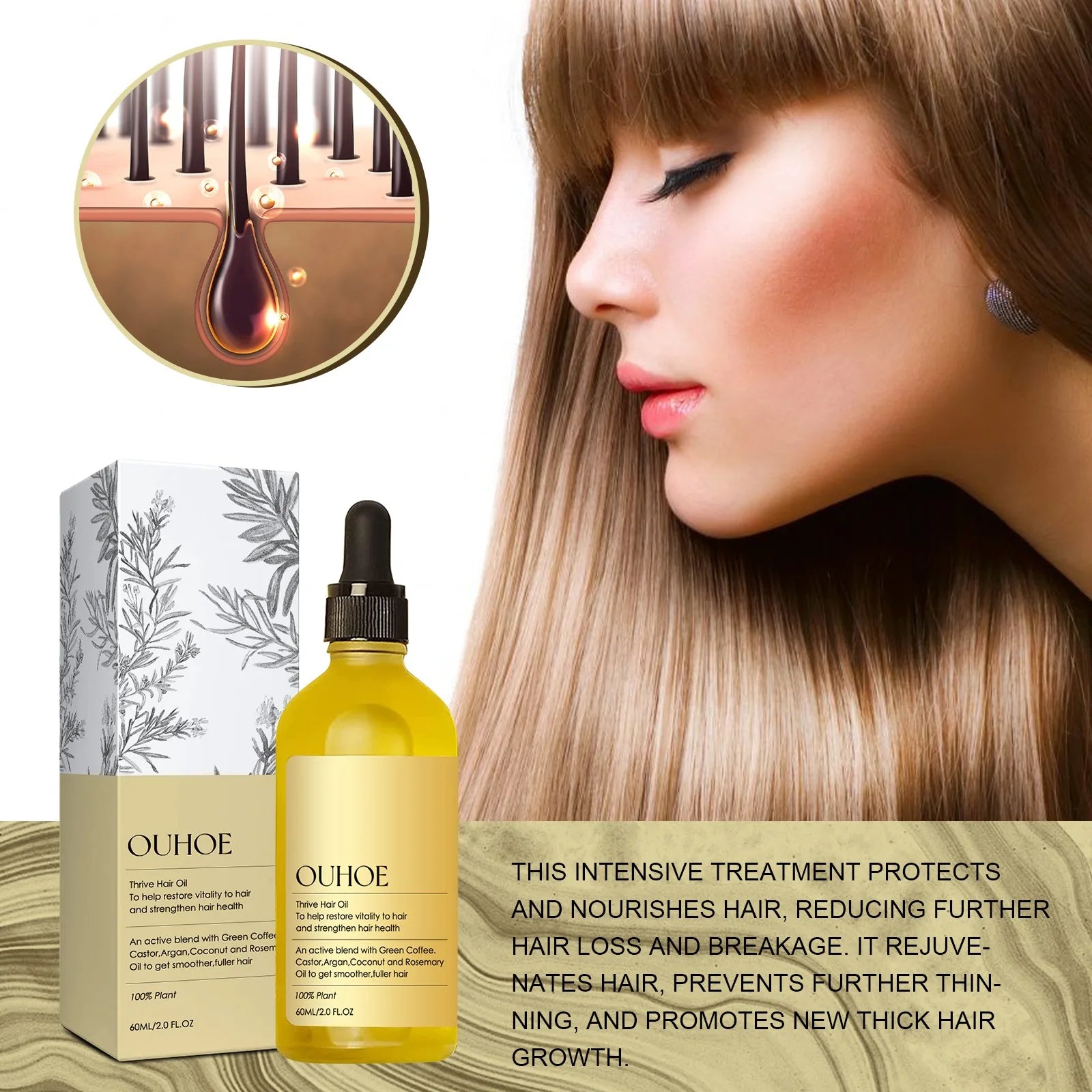 Rosemary Essential Oil Repair Damaged Hair Smoothing Treatment anti Baldness Scalp Nourishing Hair Growth Oil for Man and Women