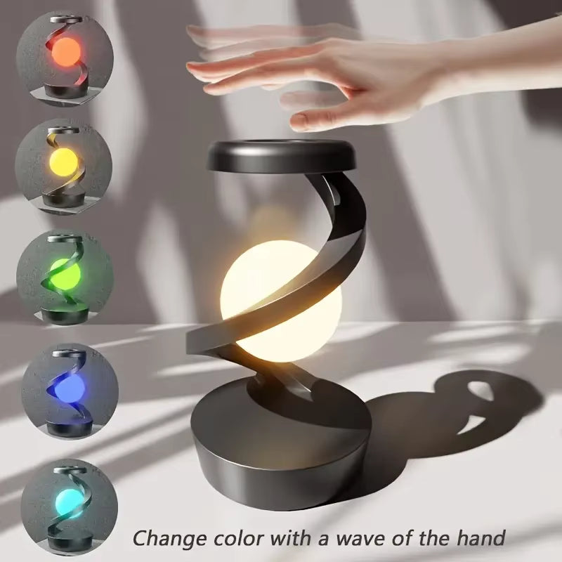 Creative Table Lamp, Rotating Floating Lampwith 15W Wireless Charger, Mobile Phone Wireless Charger, RGB Atmosphere Night Light