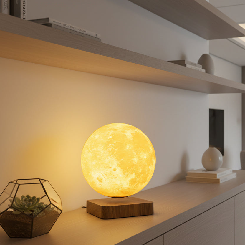 Novelty Levitating Moon Night Light 360° Rotation Magnetic Floating Moon Lamp with 3 Colors for for Home Office Desk Decor