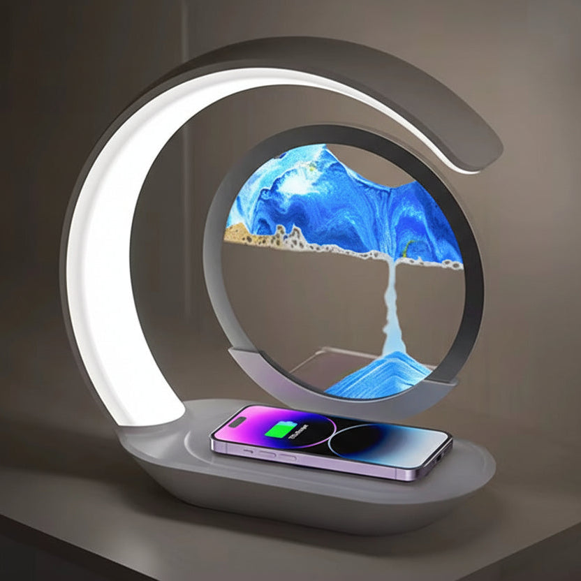 15W Wireless Charger with Quicksand Painting Night Lamp Table Top Decoration Fast Charging Station for Iphone 16 Pro Max Charger