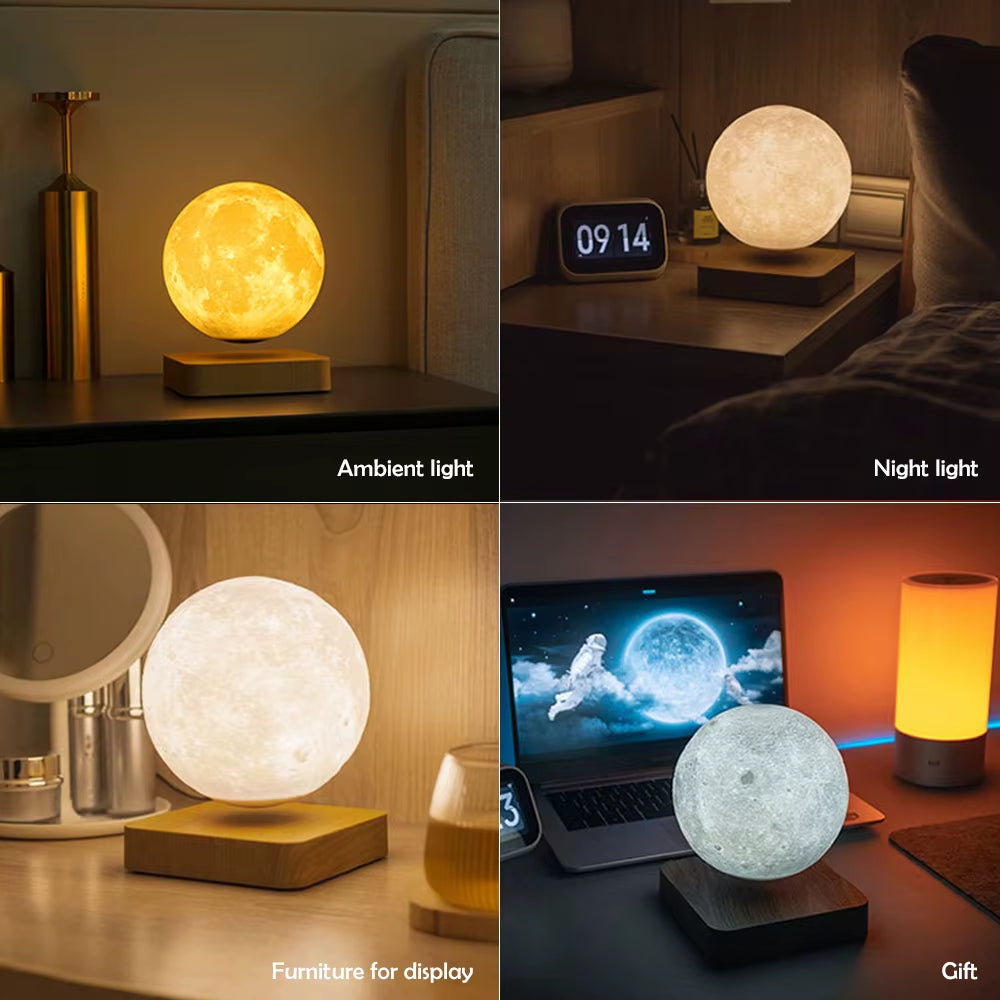 Novelty Levitating Moon Night Light 360° Rotation Magnetic Floating Moon Lamp with 3 Colors for for Home Office Desk Decor
